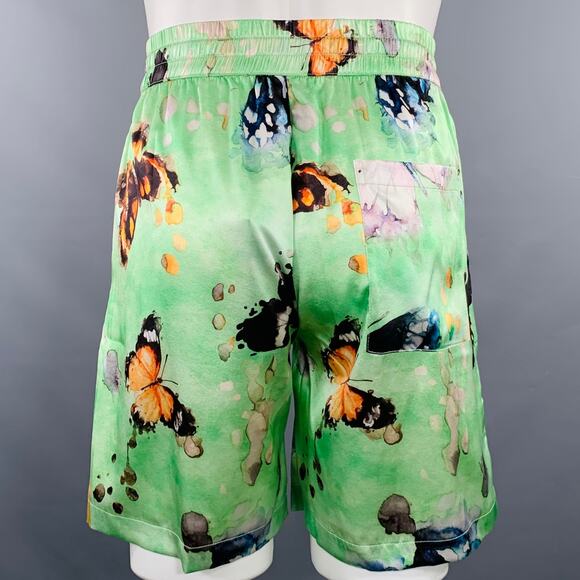NAHMIAS SS23 S Butterflies Green Multi Color Print Silk Blend Drawstring Shorts - Picture 2 of 5